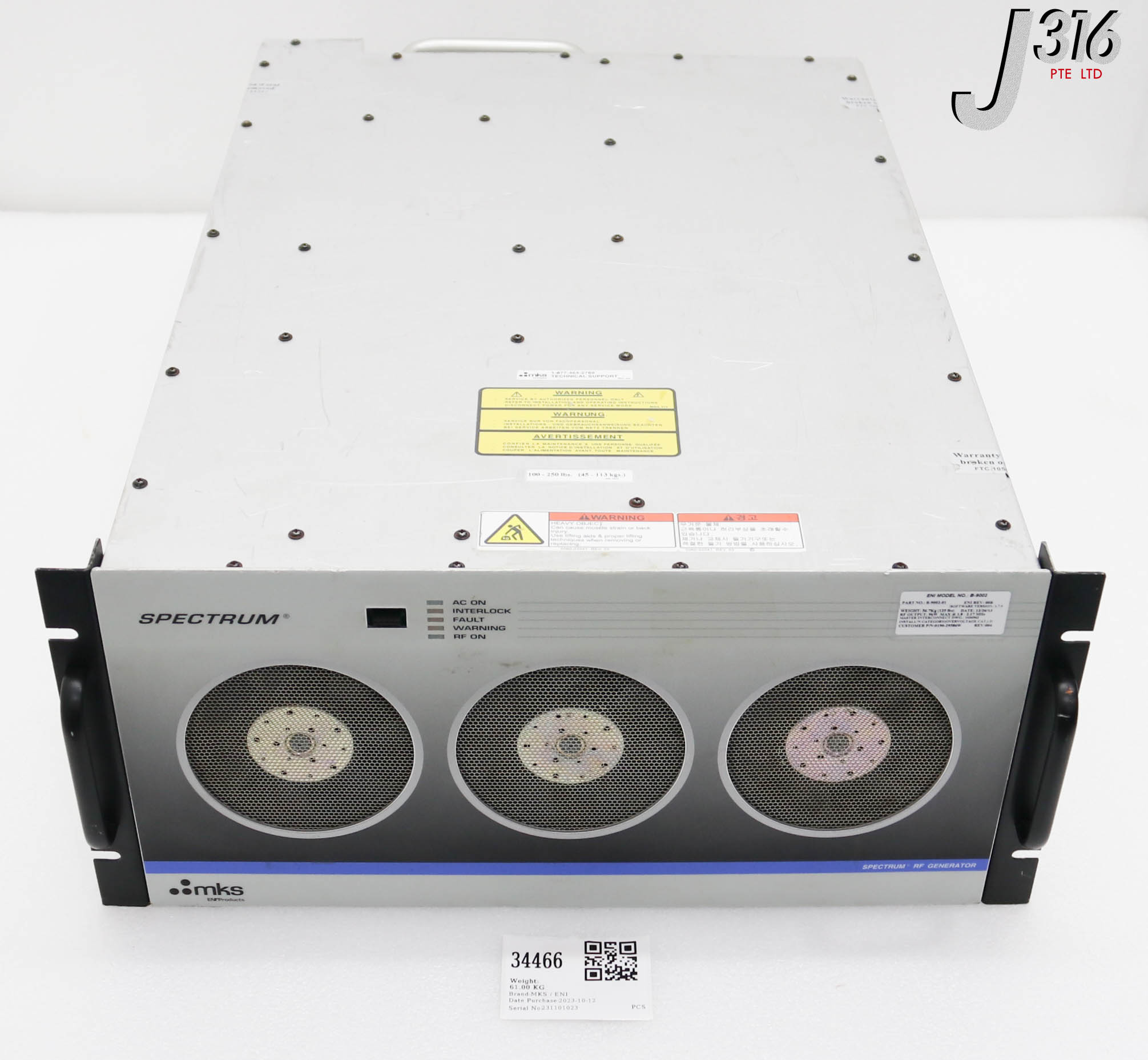 34466 MKS / ENI RF GENERATOR, SPECTRUM, 9KW 1.8-2.17MHZ, P/N: B